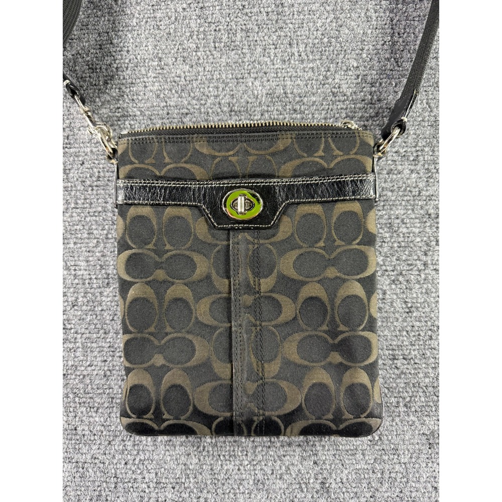 Coach Signature File Crossbody Bag Black Charcoal Jacquard Messenger 42707 - Picture 2 of 4